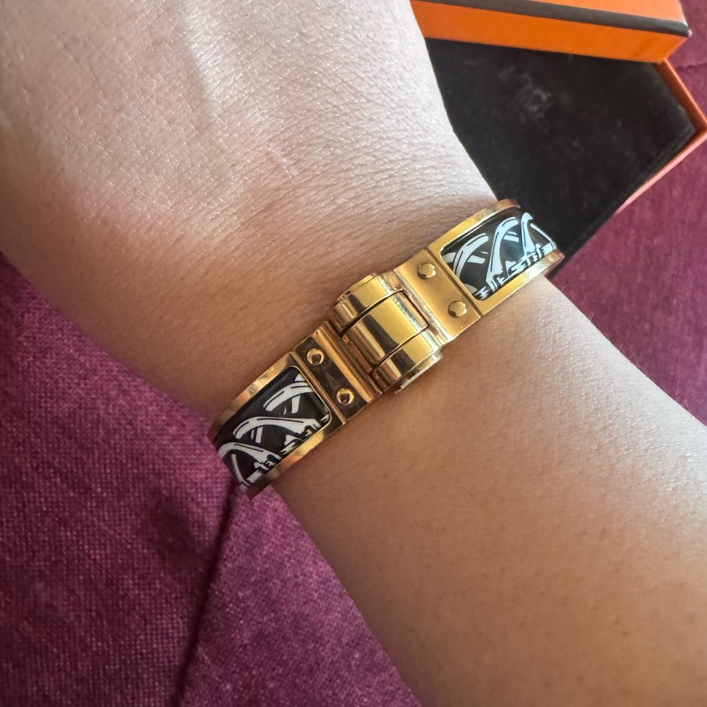 Gold White & Black HERMES click clack Bracelet